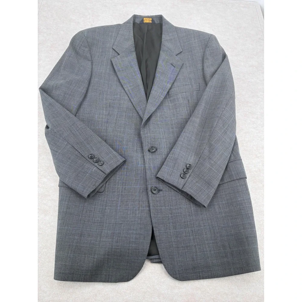 Brooks Brothers Brooksease Grey Glen Plaid Wool Blazer 42R Black Overcheck Coat
